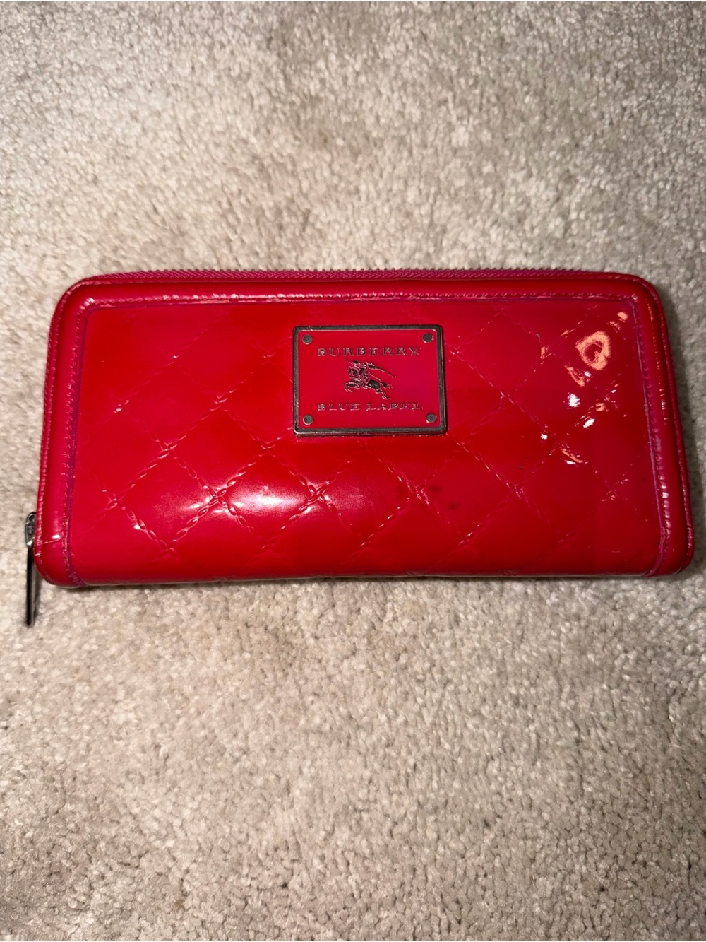 Burberry Red Quilted Patent Zip Wallet